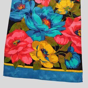 Vintage ECHO Floral Silk Scarf, Large 57x11 Multicolored Flowers Red Yellow Blue